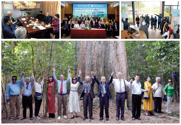 A group of people standing in front of a large treeDescription automatically generated