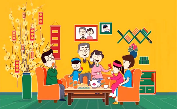 A cartoon of a family sitting around a tableDescription automatically generated